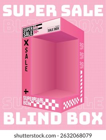 Editable flat illustration of a pink blind box for sales promotion. Suitable for marketing materials, social media ads, or retail packaging templates.

