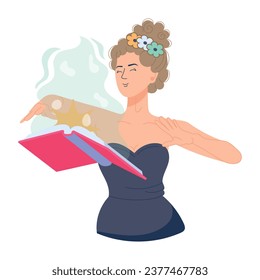 Editable flat illustration of a spellcaster lady 