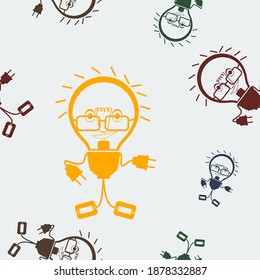 Característica de bombilla ligera editable de estilo monocromo plano en varios vectores de color sin problemas para crear fondo de iluminación o relacionada con electricidad para niños