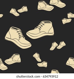 Editable Flat Monochrome Male Leather Shoes Vector Illustration as Seamless Pattern for Creating Background of Fashion Advertising Design