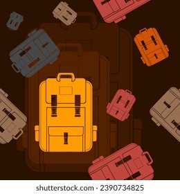 Ilustración de vectores de bolsos escolares monocromáticos planos editables en varios colores como patrón sin problemas con fondo oscuro para la educación o el diseño de vacaciones