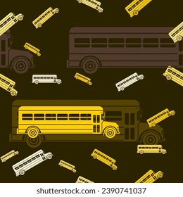 Editable Flat Monochrome School Bus Vector Illustration Seamless Pattern With Dark Background for School and Education or Transportation Design