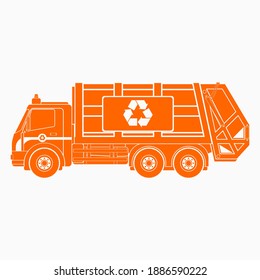 Editable Flat Monochrome Side View Garbage Trucks Vector Illustration in Orange Color for Green Life and Environment Cleanliness Related Purposes