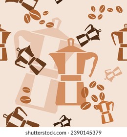 Editable Flat Monochrome Soft Colours Mokapot Coffee Maker Vector Illustration Seamless Pattern for Creating Background About Cafe and Coffee Industry