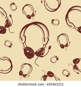 Editable Flat Monochrome Style Earphone Vector Illustration as Seamless Pattern for Creating Background of Audio Technology or Electrical Related Design Project