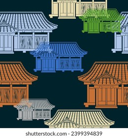 Editable Flat Monochrome Style Front View Japanese Traditional House Vector Illustration in Various Colors With Dark Background for Tourism Travel and Culture or History Education
