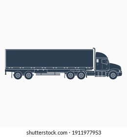 Editable Flat Monochrome Style Side View Trailer Truck Vector Illustration for Vehicle or Shipment Transportation Related Design