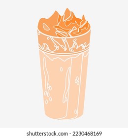 Editable Flat Monochrome Style Top Side View Iced Korean Dalgona Coffee Vector Illustration in Long Glass Mug for Cafe and Beverage Related Design