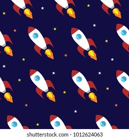 Editable Flat Rocket Space Ship Seamless Pattern