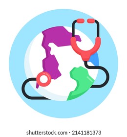 An editable flat round icon of global vaccination

