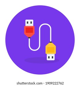 
Editable flat rounded icon of data cable 