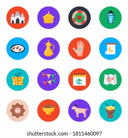 Editable Flat Rounded Icons Pack of Islam