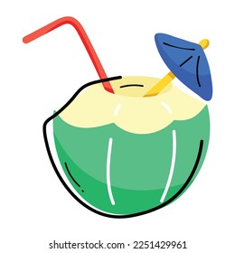 An editable flat sticker of coconut drink 