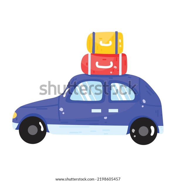 An editable\
flat sticker icon of travel car\
