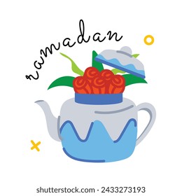 Editable flat sticker of ramadan tea 