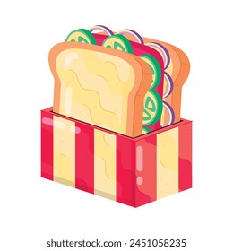 Editierbarer flacher Aufkleber einer Sandwich-Box
