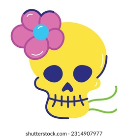 An editable flat sticker of skull art 