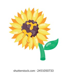 Editable flat sticker of a sunflower