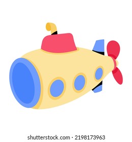 An editable flat sticker of toy submarine 