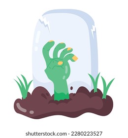 An editable flat sticker of zombie grave  