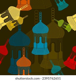 Editable Flat Style Arab Lamps Vector Illustration With Various Colors as Seamless Pattern With Dark Background for Islamic Occasional Theme Such as Ramadan and Eid or Arab Culture