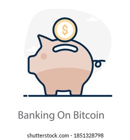 Editable flat style of banking on bitcoin icon