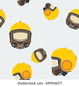Editable Flat Style Front and Side View Retro Safety Helmet Vector Illustration Seamless Pattern for Creating Background of Industrial or Transportation and Sport Related Design