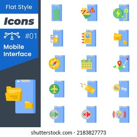 editable flat style mobile app icon set