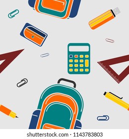Editable Flat Style School Stuffs Vector Illustration Icons as Seamless Pattern for Creating Background and Decorative Element of Education Related Design