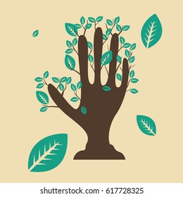 Editable Flat Syle Unique Hand Illustration as Tree Vector Art for Ecology or Earth Day and Environment Related Design