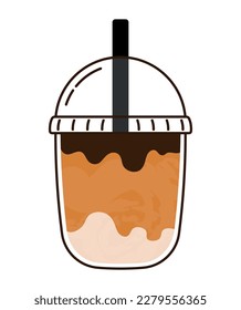 Editable Flat Takeaway Ice Coffee, Cappuccino, mocha, Latte Beverage in Cup Cute Vector Illustration Doodle