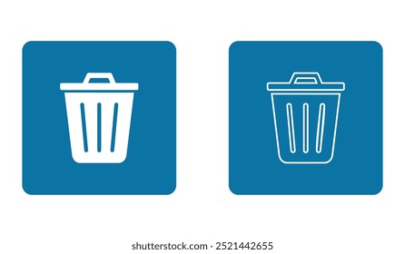 Editable flat trash bin icon, outline style, trash bin button for app, delete 