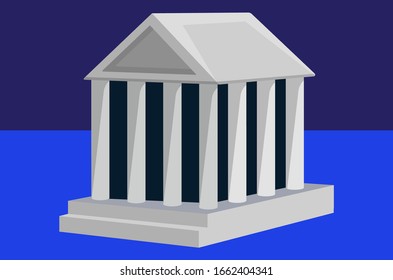 EDITABLE FLAT VECTOR: Bank, three-quarter view / Finance, business, economics, savings