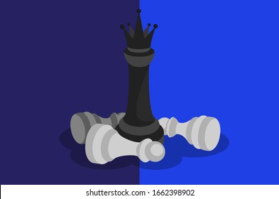 EDITABLE FLAT VECTOR: Dark Queen / Black chess piece / King, queen, bishop, knight, castle, pawn