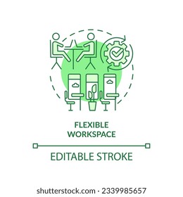 Editable flexible workspace green icon concept, isolated vector, sustainable office thin line illustration.