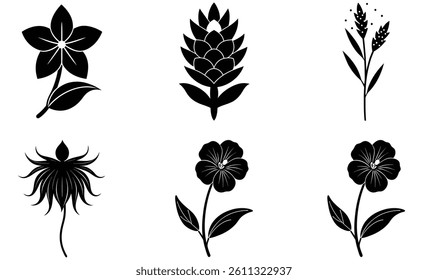 Editable Floral Silhouette Vector Set, Elegant Wildflower Collection