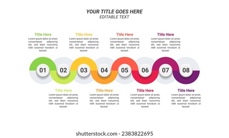 Editable Flowchart Infographics From 1 Up to 8 Steps on a 16:9 Ratio Layout for Business Presentations, Planning, Management, and Evaluation.