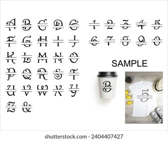 editable Font Alphabet or number with empty space bar for insert name or text for cutiing and printing, see sample picture