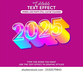 Efeito de fonte editável estilo ano novo 2025