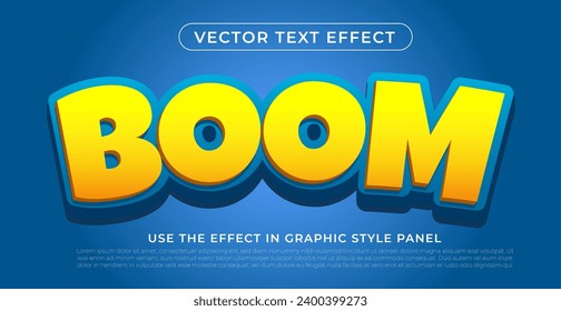 Estilo de fuente editable boom efecto de texto amarillo vector en fondo azul