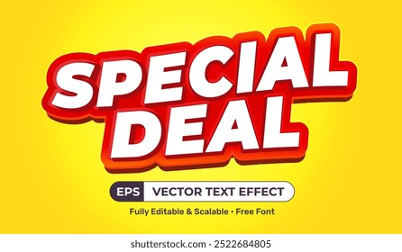 Editierbarer Schriftstil Special Deal White Red 3D-Texteffekt auf isoliertem gelbem Hintergrund