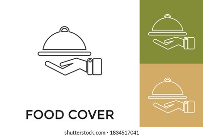 Editable Food Cover Thin Line Icon with Title. Useful For Mobile Application, Website, Software and Print Media.