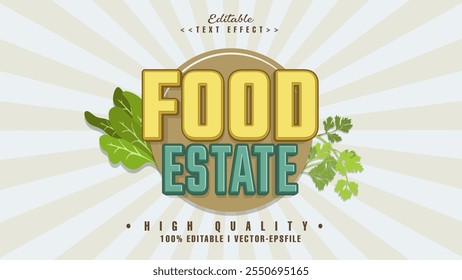 Efecto de texto editable Food Estate. Logo de tifografía