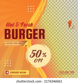 Menú de comida editable delicioso banner de hamburguesa plantilla de publicación de medios sociales para usted negocio de restaurantes
