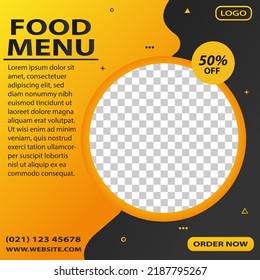 Editable food menu sale template with free space for picture. Perfect for social media post advertising.