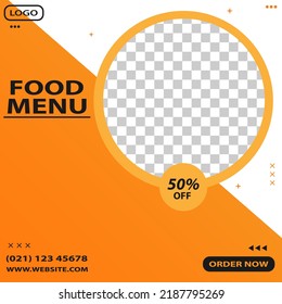 Editable food menu sale template with free space for picture. Perfect for social media post advertising.