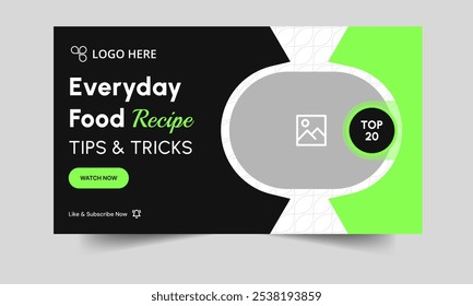 Editable food recipe tips and tricks video thumbnail banner template design, daily food review techniques video thumbnail banner design, fully editable vector eps 10 file format