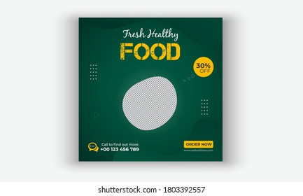 Editable Food and Restaurant Social Media Post Template Design. Social media banner for food business. Food social media template. Vegetable, Healthy food banner template