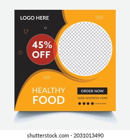 Editable Food and Restaurant Social Media Post Template Design. Social media banner for food business. Editable minimal square banner template