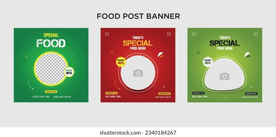 Editable Food and Restaurant Social Media Post Template Design. Social media banner for food business. Food social media template. Vegetable. set of food banner design